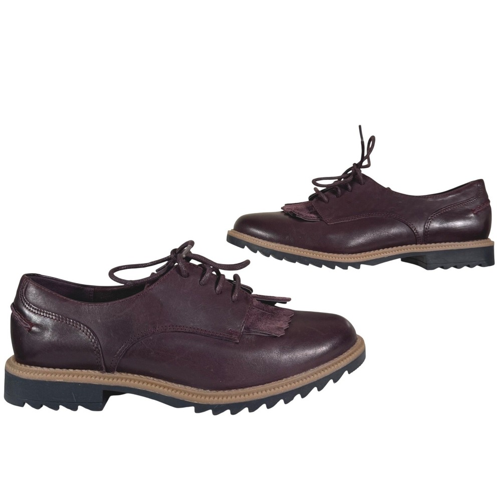 Clarks Somerset Oxford Women 6 Burgundy Leather Kiltie Fringe Lug Sole 26118605